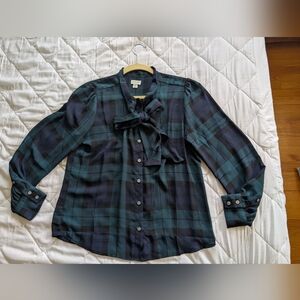 J.Crew Teal and Navy Plaid Blouse